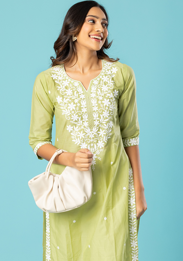 AFRA GREEN  EMBROIDERY KURTHA